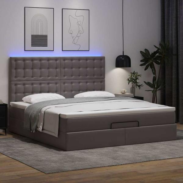 Ottoman-Bett mit Matratze Grau 180x200 cm Kunstleder