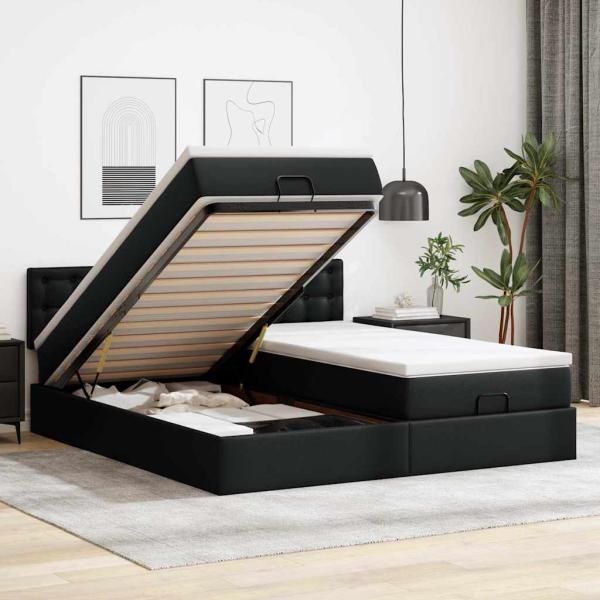 ARDEBO.de - Ottoman-Bett mit Matratzen Schwarz 180x200 cm Kunstleder