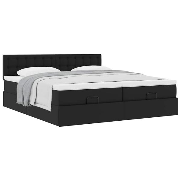 Ottoman-Bett mit Matratzen Schwarz 180x200 cm Kunstleder
