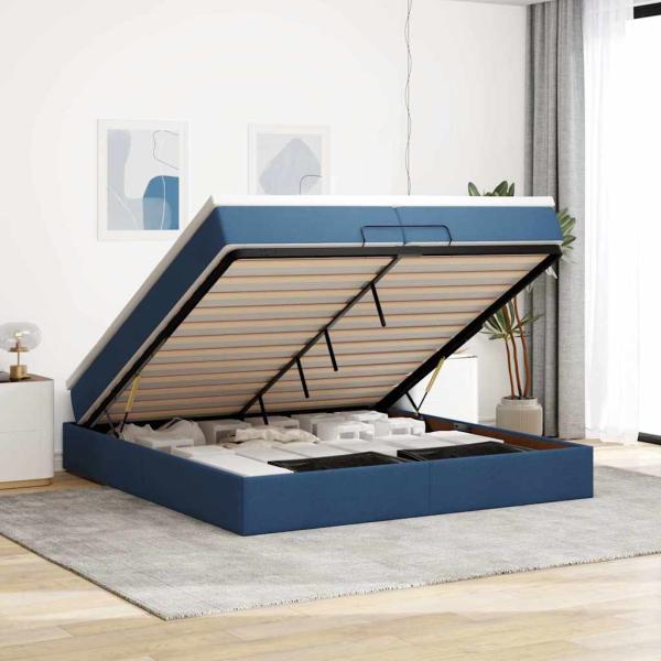 ARDEBO.de - Ottoman-Bett mit Matratzen Blau 200x200 cm Stoff