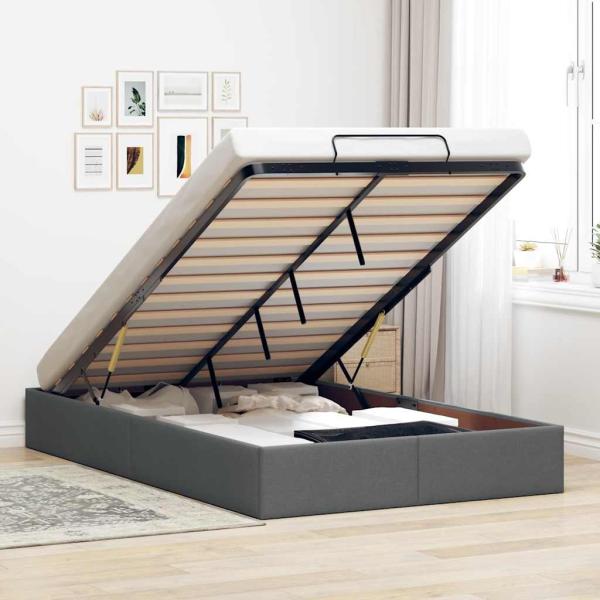 ARDEBO.de - Ottoman-Bett ohne Matratze Dunkelgrau 120x200 cm Stoff