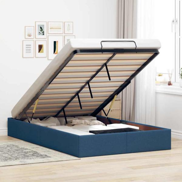 ARDEBO.de - Ottoman-Bett ohne Matratze Blau 120x200 cm Stoff