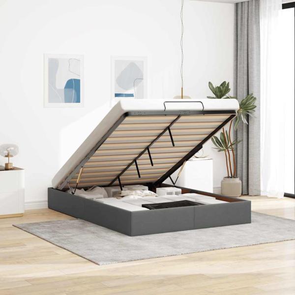 ARDEBO.de - Ottoman-Bett ohne Matratze Dunkelgrau 140x190 cm Stoff