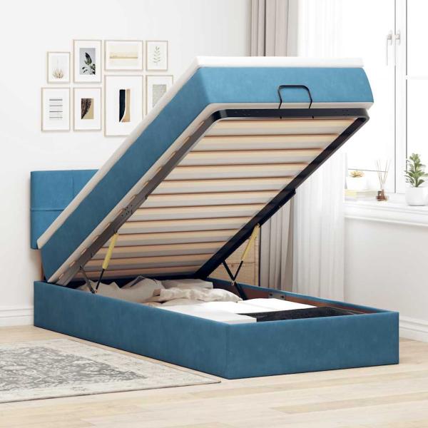 ARDEBO.de - Ottoman-Bett mit Matratze Dunkelblau 100x200 cm Samt
