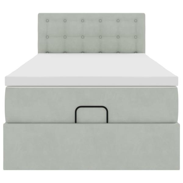 Ottoman-Bett mit Matratze Hellgrau 90x190 cm Samt