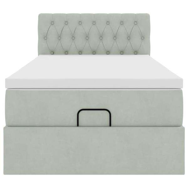 Ottoman-Bett mit Matratze Hellgrau 80x200 cm Samt