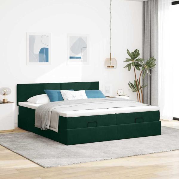 Ottoman-Bett mit Matratzen Dunkelgrün 200x200 cm Samt