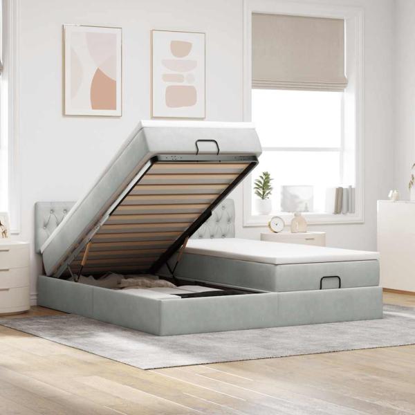ARDEBO.de - Ottoman-Bett mit Matratzen Hellgrau 160x200 cm Samt