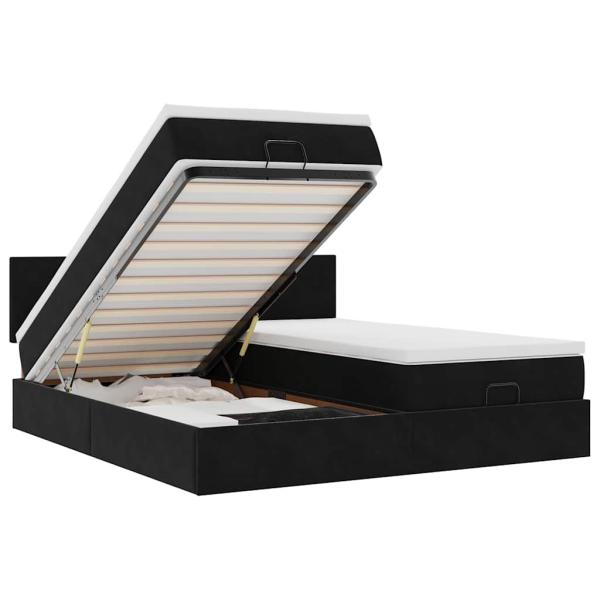 Ottoman-Bett mit Matratzen Schwarz 160x200 cm Samt