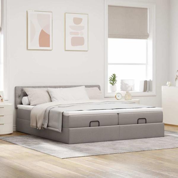 Ottoman-Bett mit Matratzen Taupe 180x200 cm Stoff