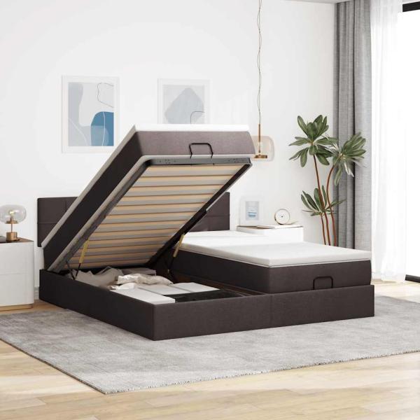 ARDEBO.de - Ottoman-Bett mit Matratzen Dunkelbraun 200x200 cm Stoff