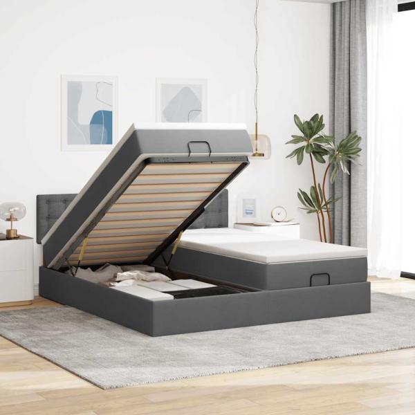 ARDEBO.de - Ottoman-Bett mit Matratzen Dunkelgrau 180x200 cm Stoff