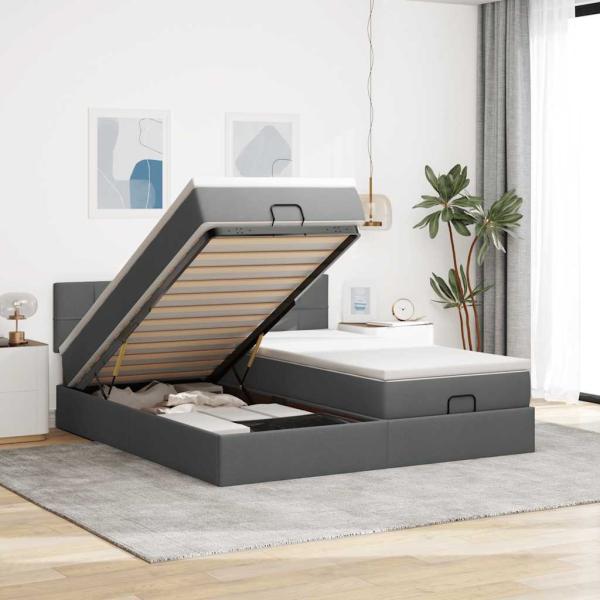 ARDEBO.de - Ottoman-Bett mit Matratzen Dunkelgrau 180x200 cm Stoff