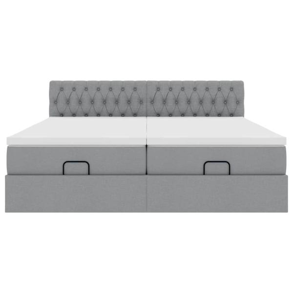Ottoman-Bett mit Matratzen Hellgrau 200x200 cm Stoff