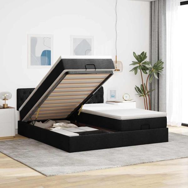 ARDEBO.de - Ottoman-Bett mit Matratzen Schwarz 160x200 cm Stoff