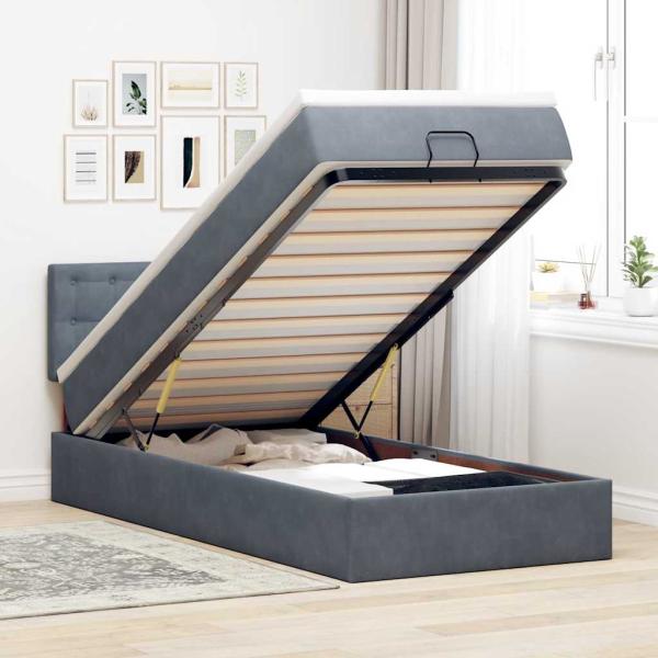ARDEBO.de - Ottoman-Bett mit Matratze Dunkelgrau 90x190 cm Samt