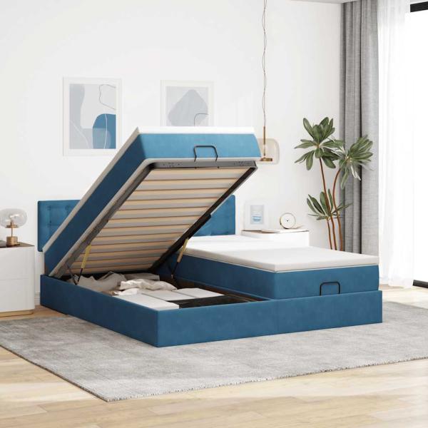 ARDEBO.de - Ottoman-Bett mit Matratzen Dunkelblau 200x200 cm Samt