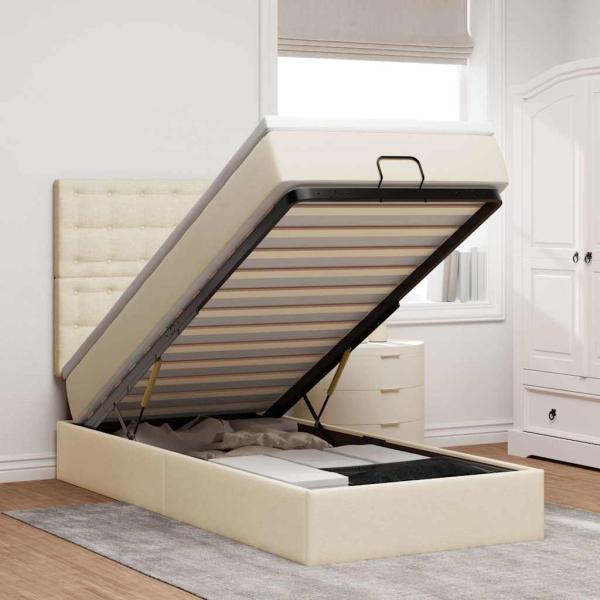 ARDEBO.de - Ottoman-Bett mit Matratze Creme 80x200 cm Stoff