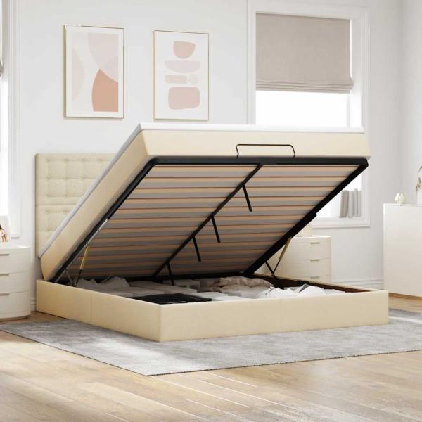 ARDEBO.de - Ottoman-Bett mit Matratze Creme 180x200 cm Stoff