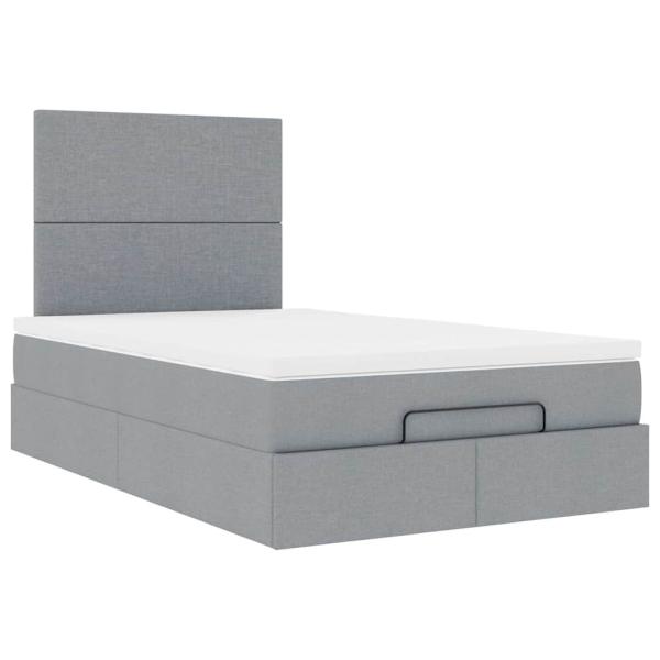 Ottoman-Bett mit Matratze & LEDs Hellgrau 120x200 cm Stoff