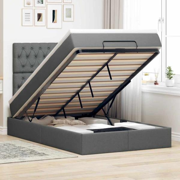 ARDEBO.de - Ottoman-Bett mit Matratze Dunkelgrau 120x190 cm Stoff