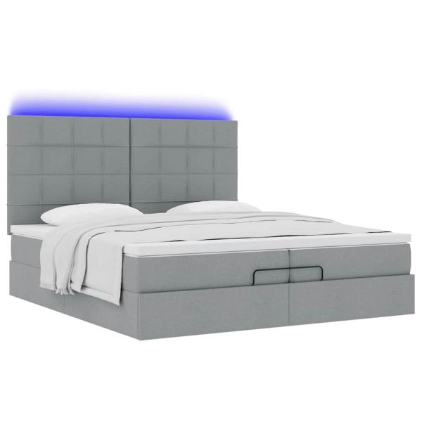 Ottoman-Bett mit Matratzen Hellgrau 200x200 cm Stoff