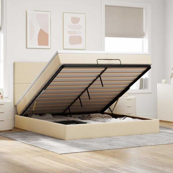 ARDEBO.de - Ottoman-Bett mit Matratzen Creme 200x200 cm Stoff