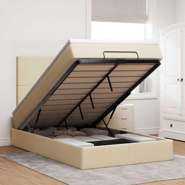 ARDEBO.de - Ottoman-Bett mit Matratze Creme 120x190 cm Stoff