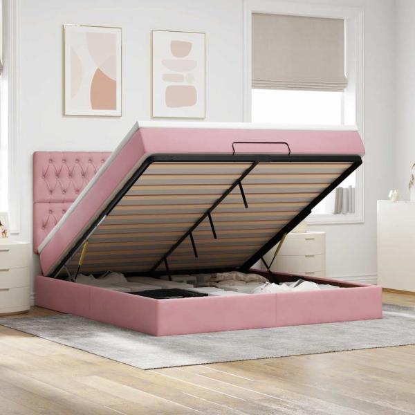ARDEBO.de - Ottoman-Bett mit Matratzen Rosa 180x200 cm Samt