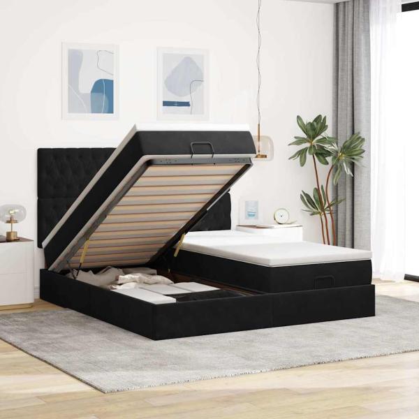 ARDEBO.de - Ottoman-Bett mit Matratzen Schwarz 160x200 cm Samt