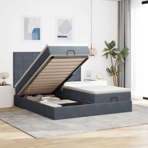 ARDEBO.de - Ottoman-Bett mit Matratzen Dunkelgrau 180x200 cm Samt