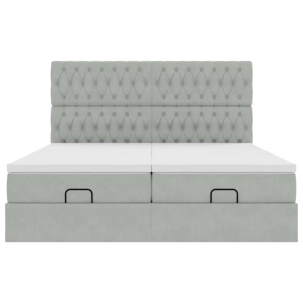 Ottoman-Bett mit Matratzen Hellgrau 160x200 cm Samt