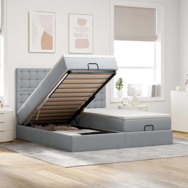 ARDEBO.de - Ottoman-Bett mit Matratzen Hellgrau 160x200 cm Stoff