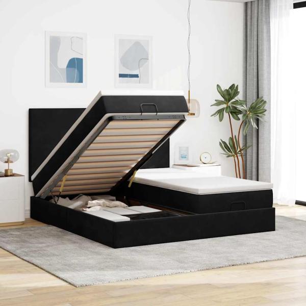 ARDEBO.de - Ottoman-Bett mit Matratzen Schwarz 200x200 cm Samt