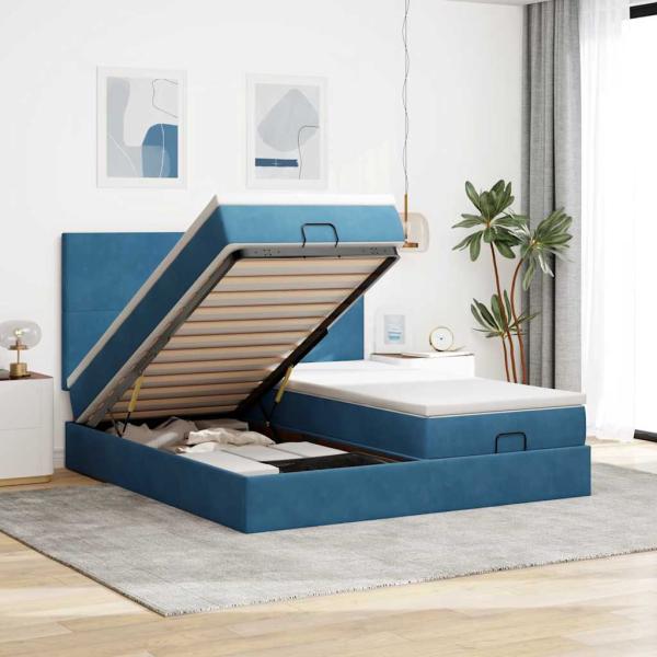 ARDEBO.de - Ottoman-Bett mit Matratzen Dunkelblau 200x200 cm Samt