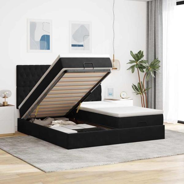 ARDEBO.de - Ottoman-Bett mit Matratzen Schwarz 200x200 cm Samt