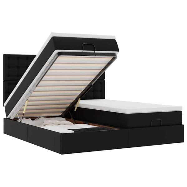 Ottoman-Bett mit Matratzen Schwarz 200x200 cm Kunstleder