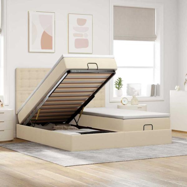 ARDEBO.de - Ottoman-Bett mit Matratzen Creme 160x200 cm Stoff