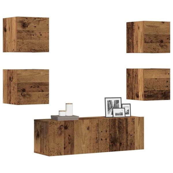 ARDEBO.de - 5-tlg. TV-Schrank-Set Wandmontage Altholz-Optik Holzwerkstoff