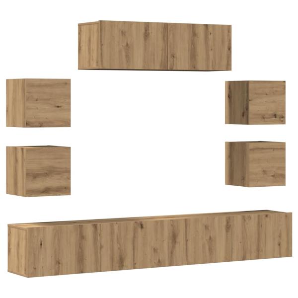 7-tlg. TV-Schrank-Set Wandmontage Artisan-Eiche Holzwerkstoff
