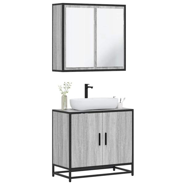 ARDEBO.de - 2-tlg. Badmöbel-Set Grau Sonoma Holzwerkstoff