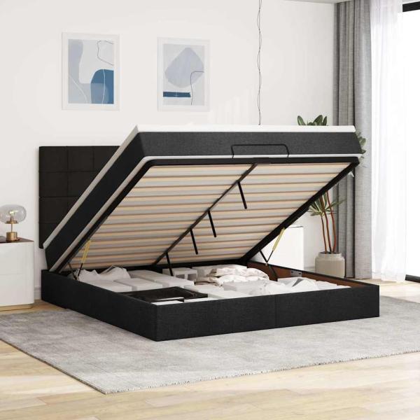 ARDEBO.de - Ottoman-Bett mit Matratze Schwarz 160x200 cm Stoff