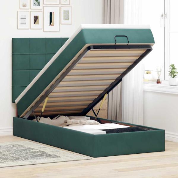 ARDEBO.de - Ottoman-Bett mit Matratzen Dunkelgrün 80x200 cm Samt