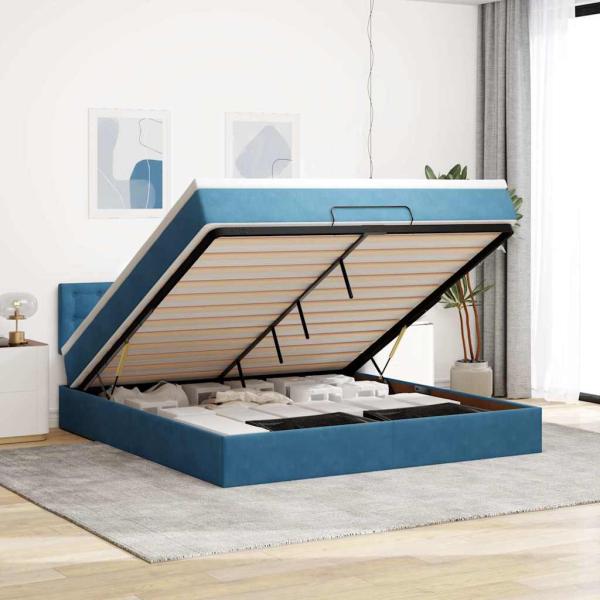 ARDEBO.de - Ottoman-Bett mit Matratze Dunkelblau 180x200 cm Samt