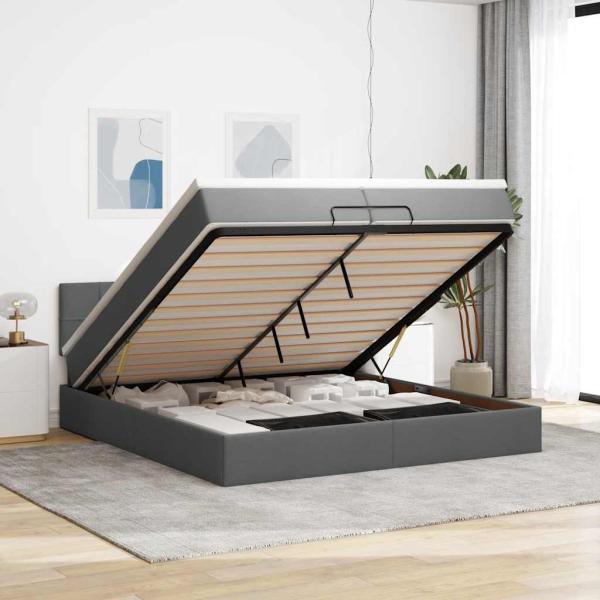 ARDEBO.de - Ottoman-Bett mit Matratze Dunkelgrau 200x200 cm Stoff