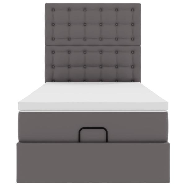 Ottoman-Bett mit Matratze Grau 90x200 cm Kunstleder