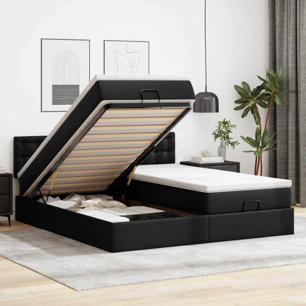 ARDEBO.de - Ottoman-Bett mit Matratzen Schwarz 160x200 cm Kunstleder