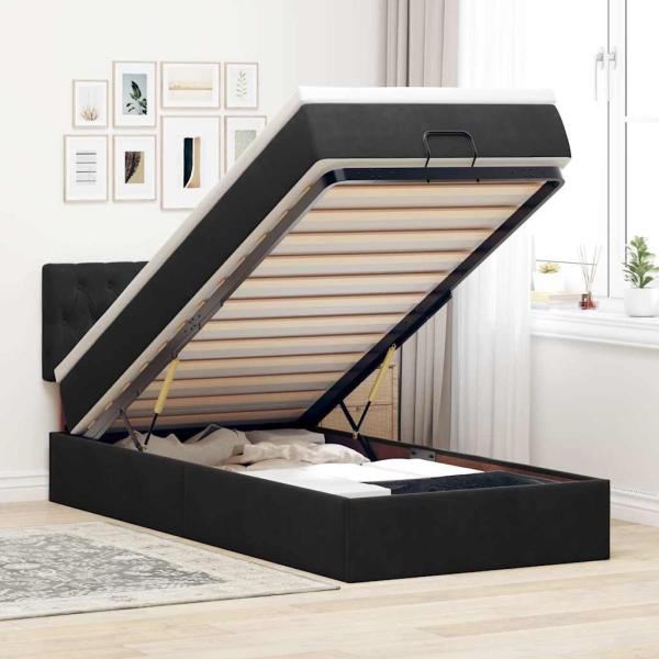 ARDEBO.de - Ottoman-Bett mit Matratze Schwarz 80x200 cm Samt