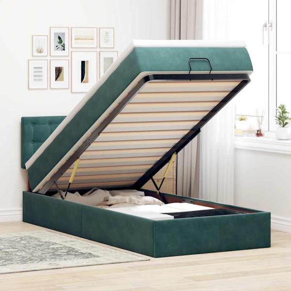 ARDEBO.de - Ottoman-Bett mit Matratze Dunkelgrün 80x200 cm Samt