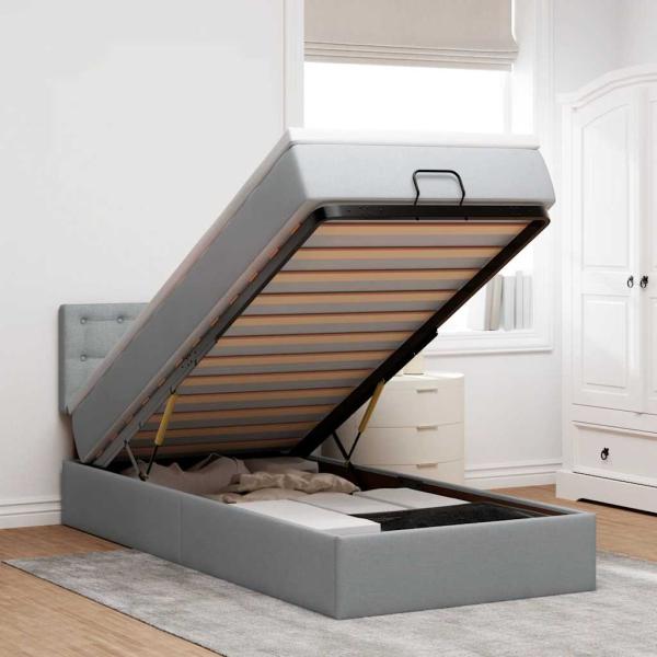 ARDEBO.de - Ottoman-Bett mit Matratze Hellgrau 90x190 cm Stoff